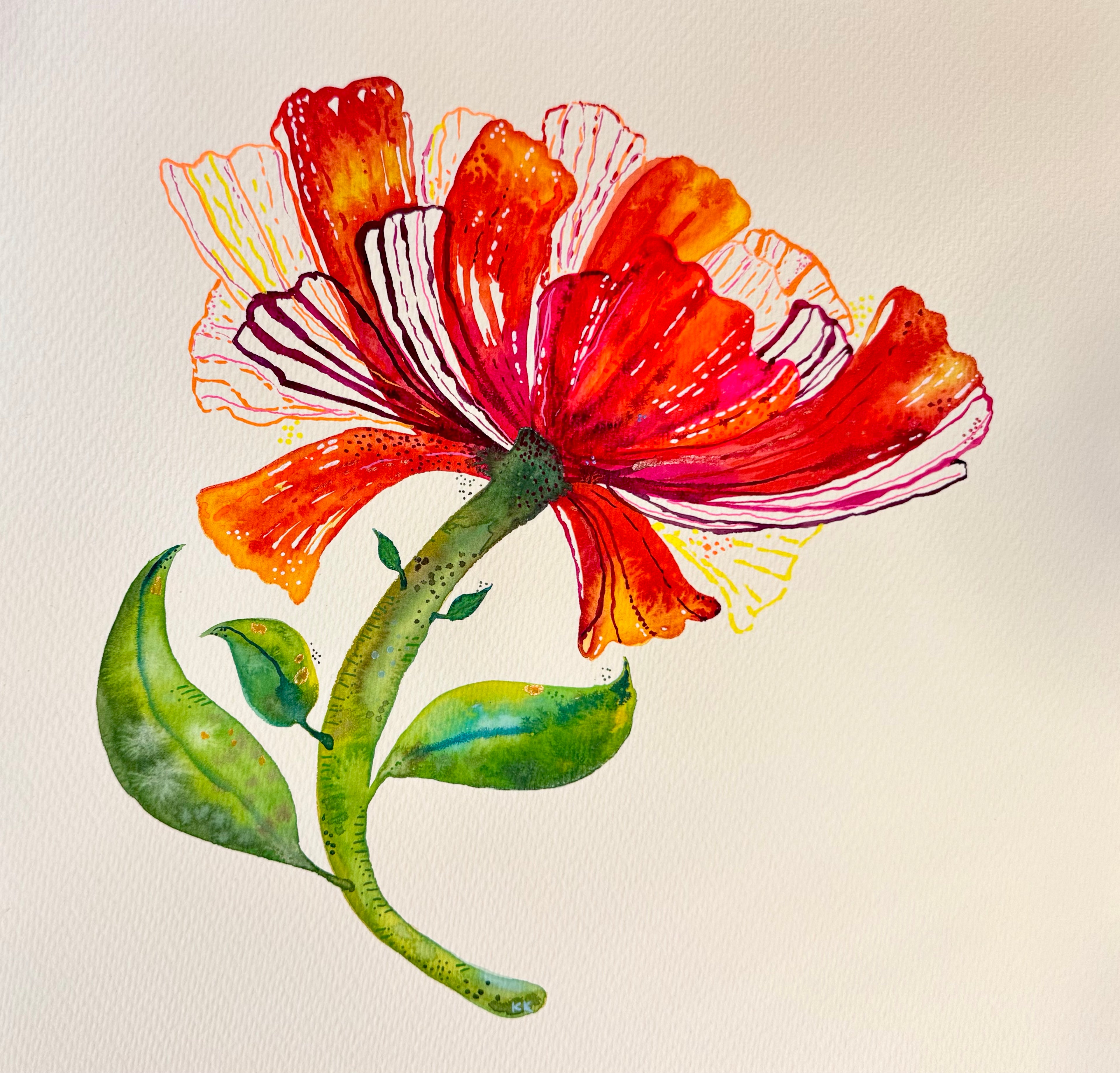 Pretty Petals 14 x 14 single bloom with stem and leaves