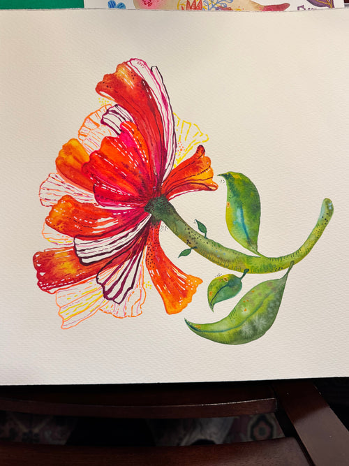 Pretty Petals 14 x 14 single bloom with stem and leaves
